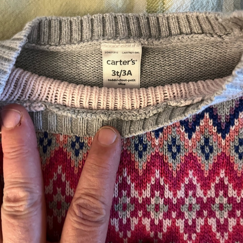 Gray Sweater with Colorful Pattern - Picture 2 of 5